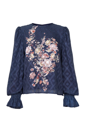 Ikat Blossom Crop Blouse - Midnight