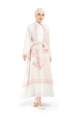 Ikat Blossom Loose Dress - Beige