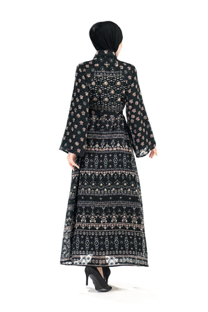 Ikat Blossom Loose Dress - Black