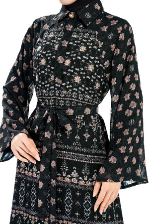 Ikat Blossom Loose Dress - Black