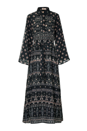 Ikat Blossom Loose Dress - Black