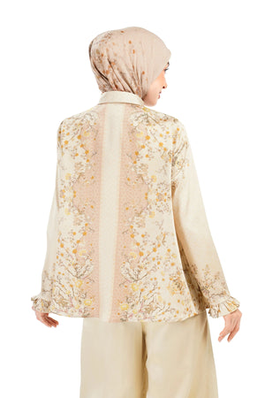 Ikat Blossom Pleated Shirt - Beige