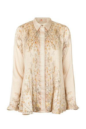 Ikat Blossom Pleated Shirt - Beige