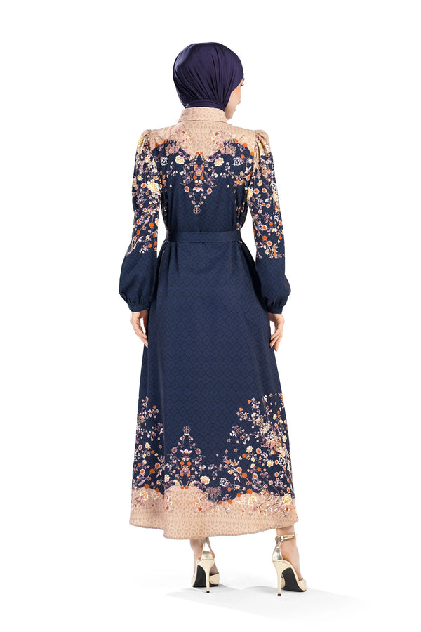 Ikat Blossom Puff Shirt Dress - Midnight