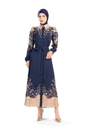 Ikat Blossom Puff Shirt Dress - Midnight