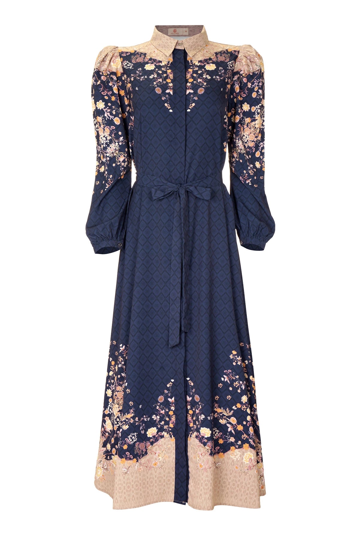 Ikat Blossom Puff Shirt Dress - Midnight