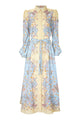 Ikat Blossom Puff Shirt Dress - Sky Blue