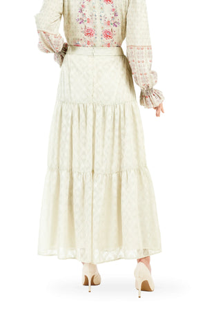 Ikat Blossom Tier Skirt - Beige