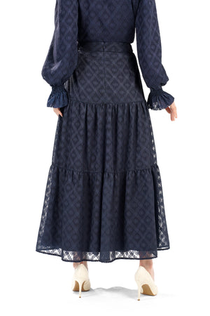 Ikat Blossom Tier Skirt - Navy