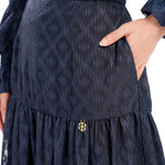 Ikat Blossom Tier Skirt - Navy
