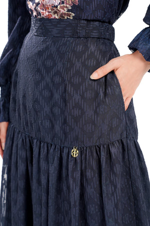 Ikat Blossom Tier Skirt - Navy