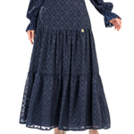 Ikat Blossom Tier Skirt - Navy