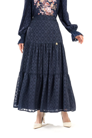 Ikat Blossom Tier Skirt - Navy