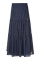 Ikat Blossom Tier Skirt - Navy