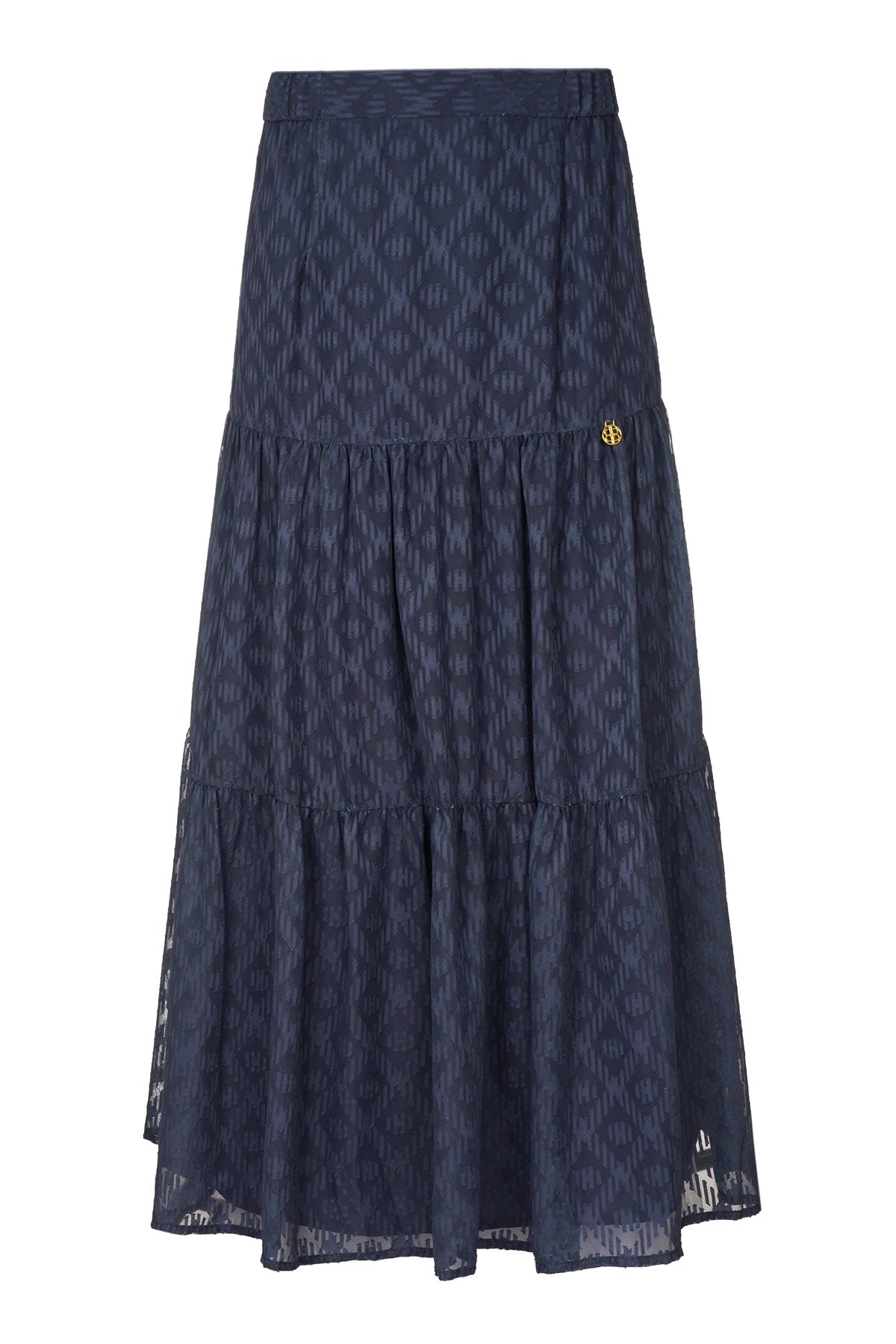 Ikat Blossom Tier Skirt - Navy