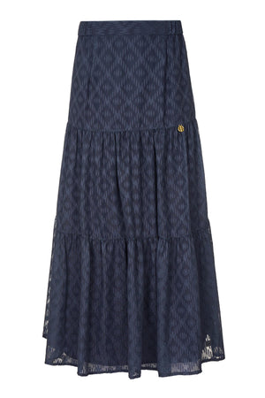 Ikat Blossom Tier Skirt - Navy