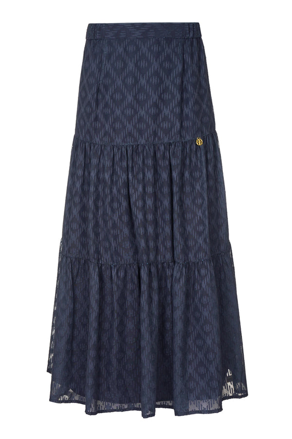 Ikat Blossom Tier Skirt - Navy
