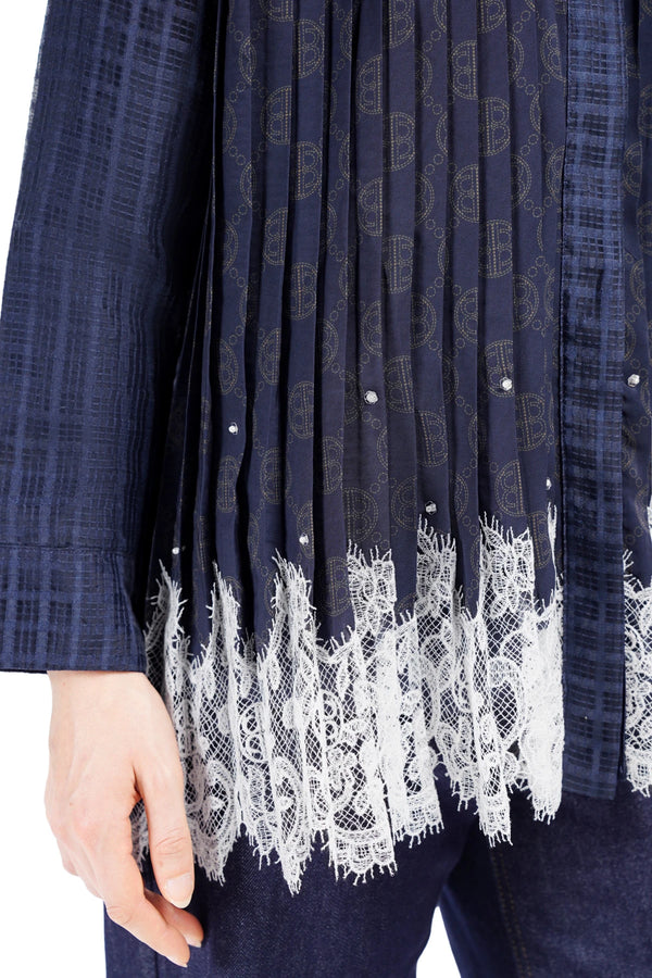 Intertwined Lace Beaded Shirt - Navy