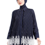 Intertwined Lace Beaded Shirt - Navy