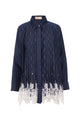 Intertwined Lace Beaded Shirt - Navy