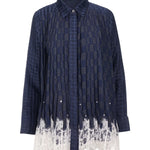 Intertwined Lace Beaded Shirt - Navy