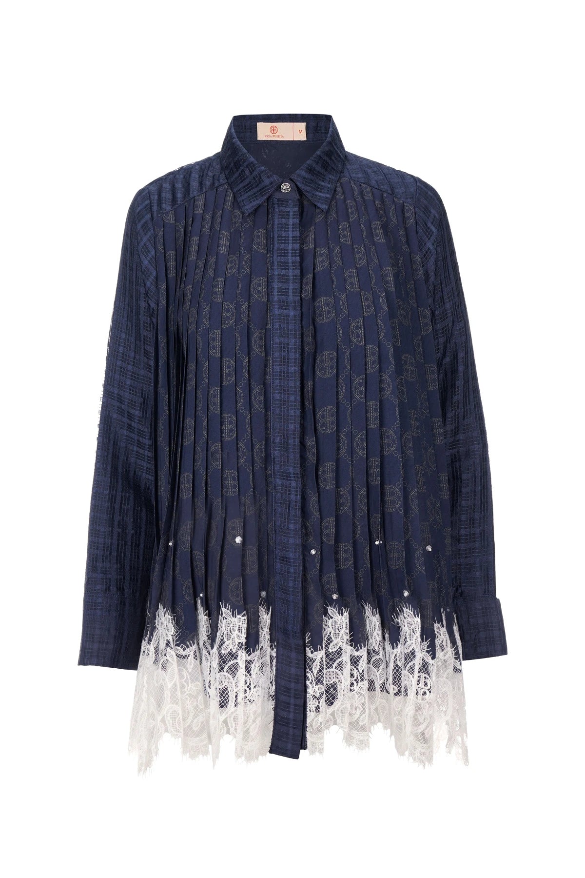 Intertwined Lace Beaded Shirt - Navy
