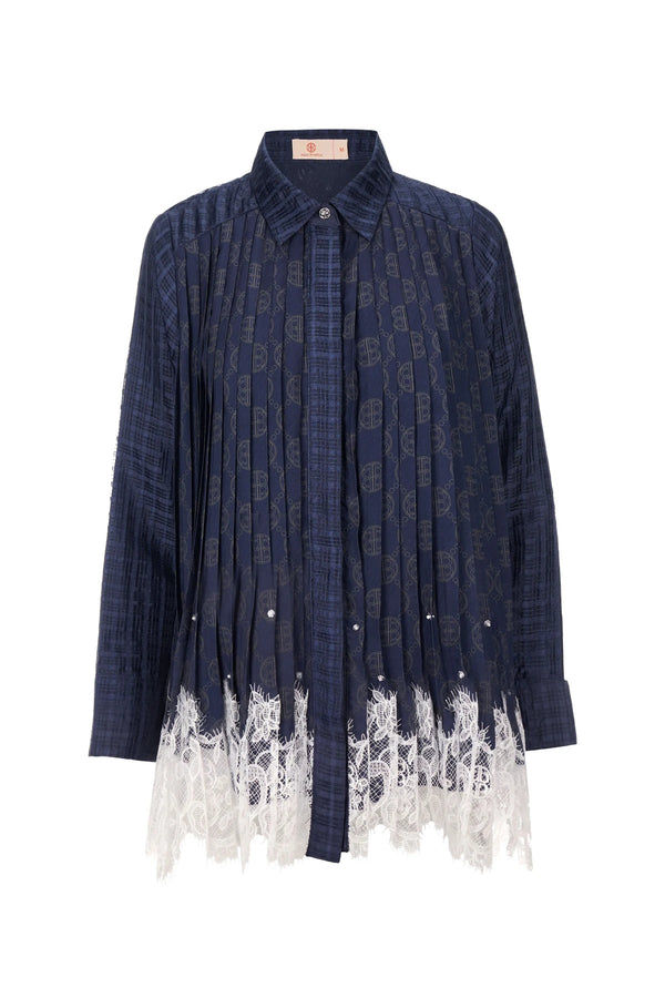 Intertwined Lace Beaded Shirt - Navy