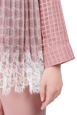 Intertwined Lace Beaded Shirt - Pink