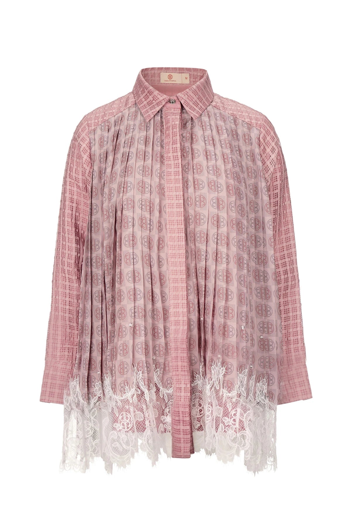 Intertwined Lace Beaded Shirt - Pink