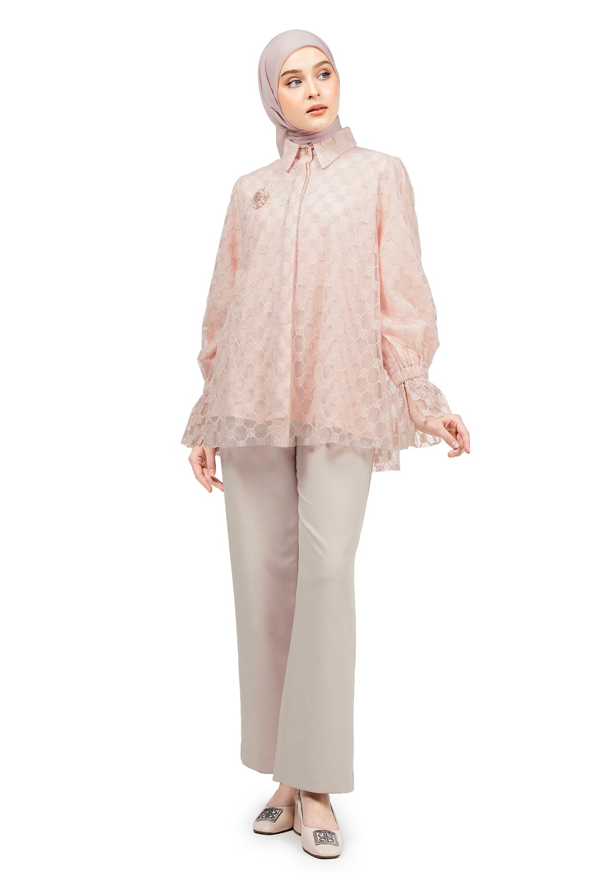 Ikat Harmony Monogram Lace Shirt - Pink