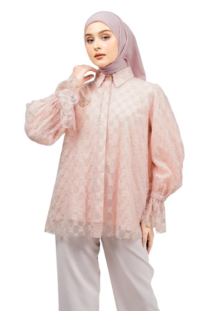 Ikat Harmony Monogram Lace Shirt - Pink