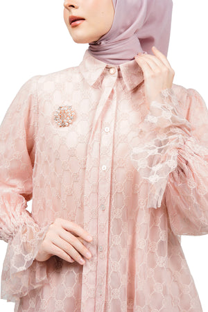 Ikat Harmony Monogram Lace Shirt - Pink