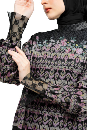 Ikat Harmony Mix Lace Blouse - Black