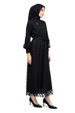 Ikat Harmony Monogram Lace Long Dress - Black
