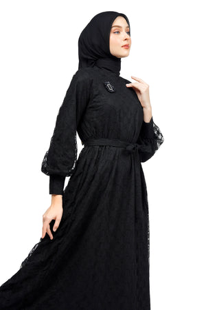 Ikat Harmony Monogram Lace Long Dress - Black