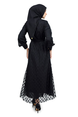 Ikat Harmony Monogram Lace Long Dress - Black