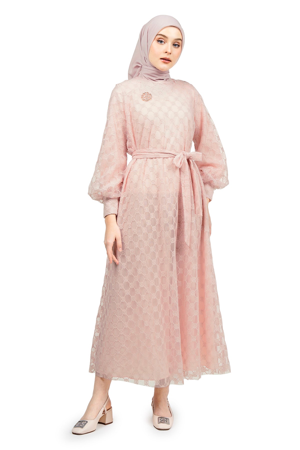 Ikat Harmony Monogram Lace Long Dress - Pink