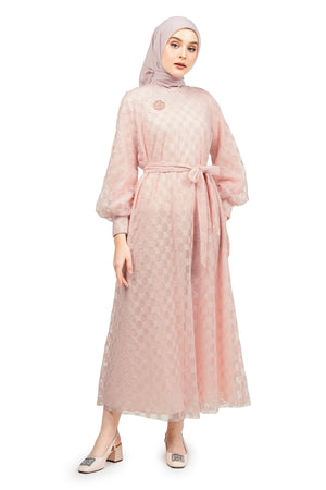 Ikat Harmony Monogram Lace Long Dress - Pink