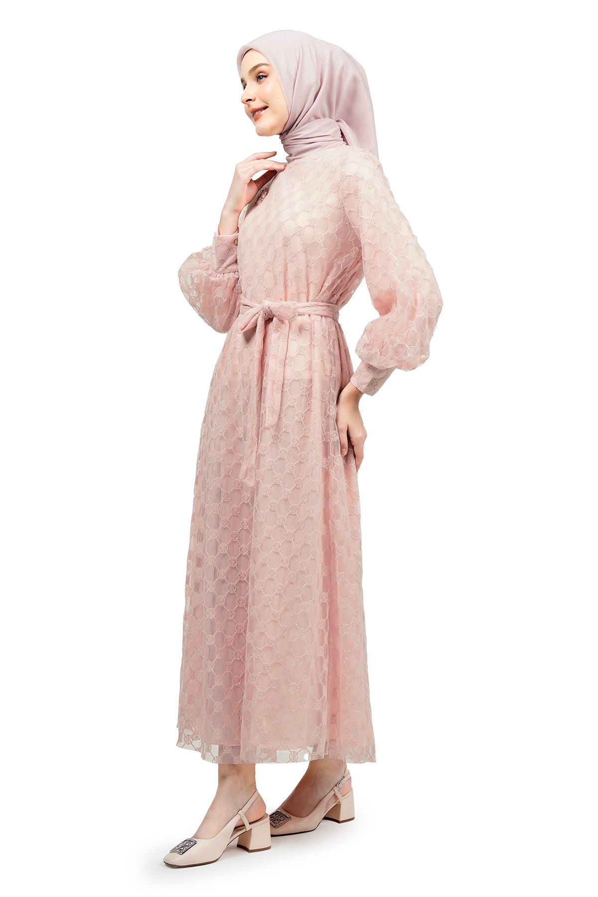 Ikat Harmony Monogram Lace Long Dress - Pink