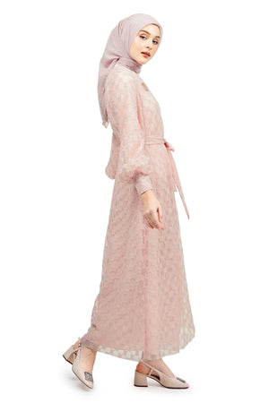 Ikat Harmony Monogram Lace Long Dress - Pink