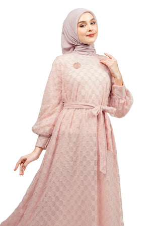 Ikat Harmony Monogram Lace Long Dress - Pink