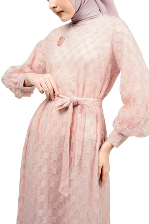 Ikat Harmony Monogram Lace Long Dress - Pink