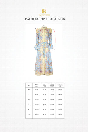 Ikat Blossom Puff Shirt Dress - Sky Blue