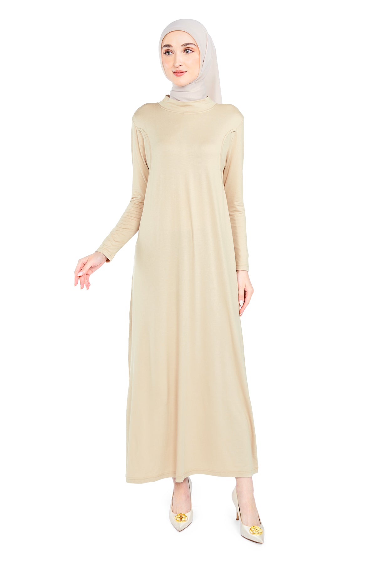 fitted lace wedding dress Inner Dress Long Sleeve - Nursing - Almond Buff