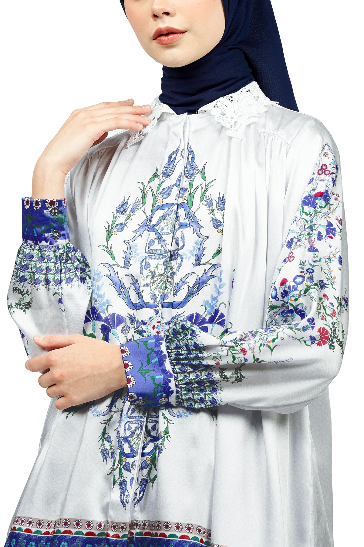 Iznik Collar Lace Shirt - White - Nada Puspita