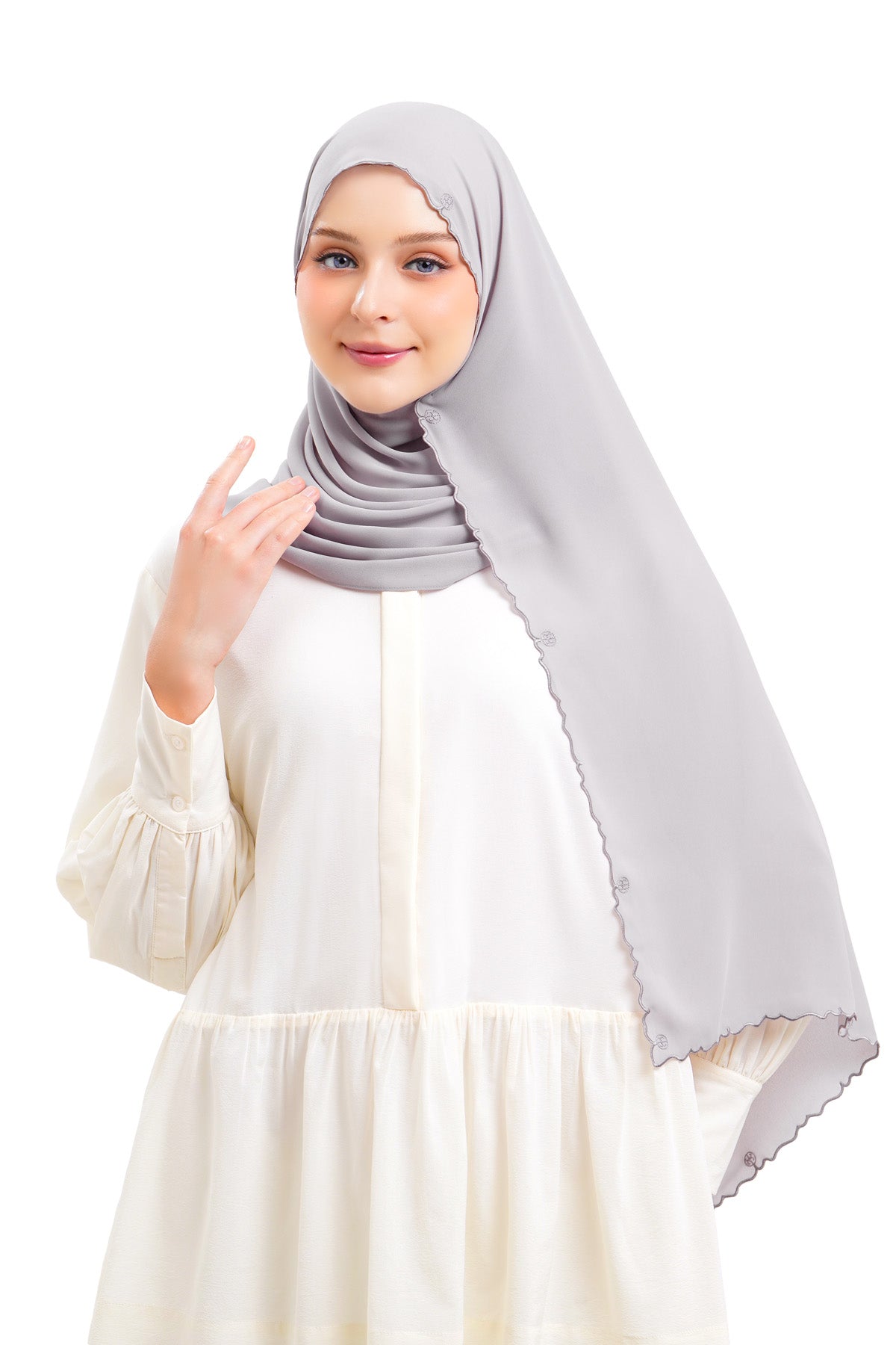 Jannah Embroidery Shawl - Grey