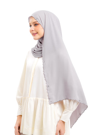 Jannah Embroidery Shawl - Grey