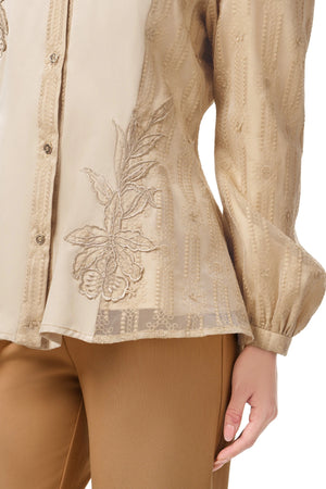 Jasmine Monogram Peplum Shirt - Brown