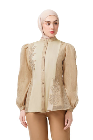Jasmine Monogram Peplum Shirt - Brown