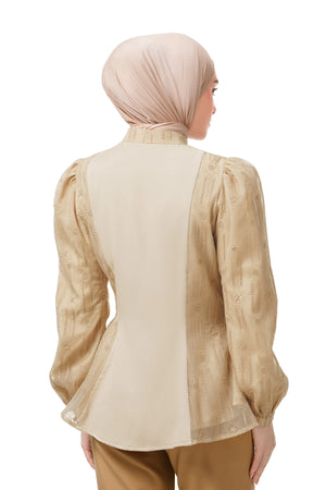 Jasmine Monogram Peplum Shirt - Brown